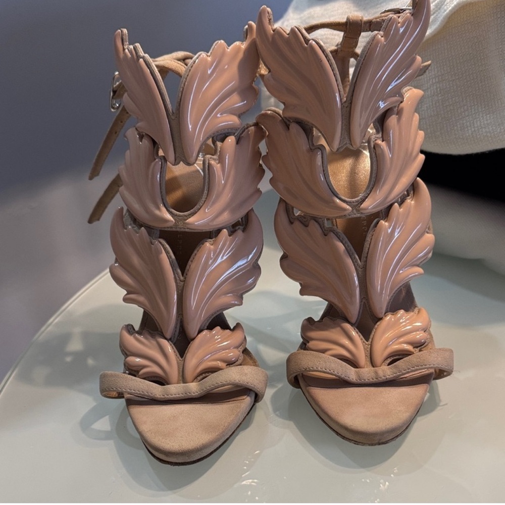 Authentic Giuseppe Zanotti Blush Leaf-Embellished Heels (Cruel Summer)